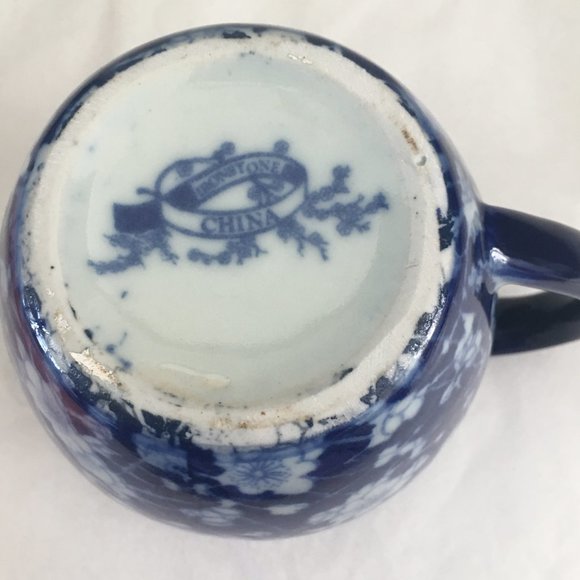 Ironstone China Pitcher Blue White Flow Ware Chintz Floral Marked 4.25" T #1 - Picture 6 of 8